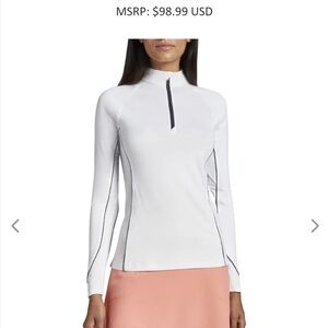 Peter Millar Long Sleeve White Quarter Zip Pullover Top with Navy, Size S